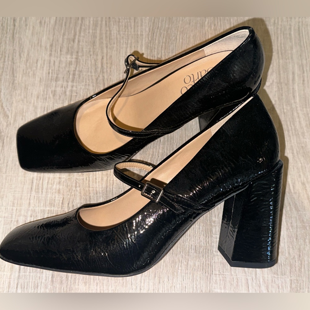NWT Franco Sarto Black Chunky Heels Shoes Sz 8